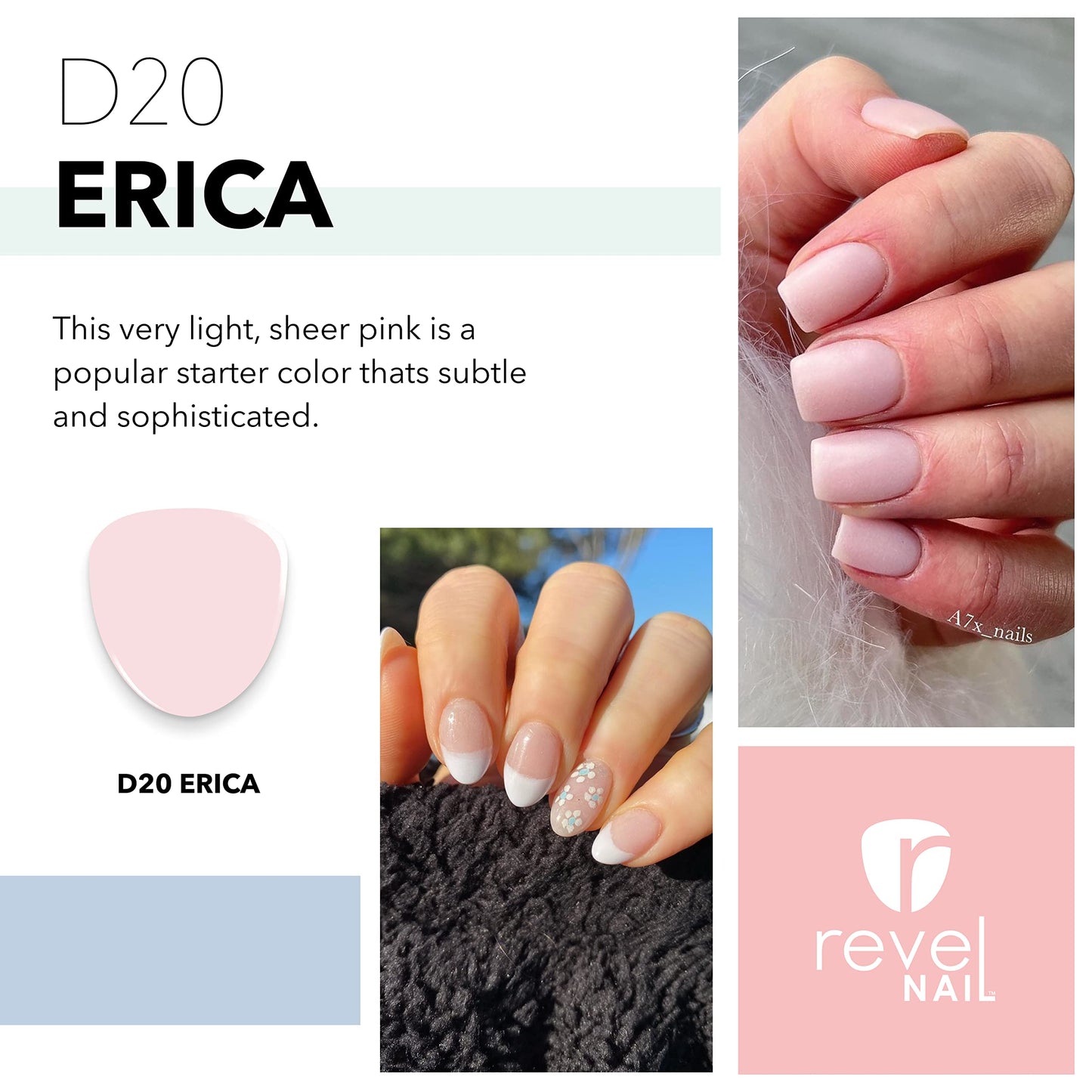 Revel Nail Dip Powder - Light Pink Dip Powder for Nails, Nail Powder Dipping for DIY, Professional Nail Dipping Powder & Dip Powder Colors, Nail Art Supplies - Erica, 1 Oz