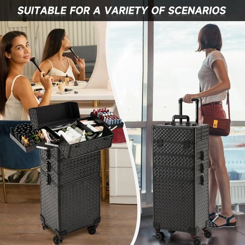 Leeora&Leekoo Portable Multi-Storey Nail Case for Nail Tech Organizer - Wheels Makeup Case Organizer, Cosmetic Case, Makeup Train Case, Make Up Case (Watercube Pattern)