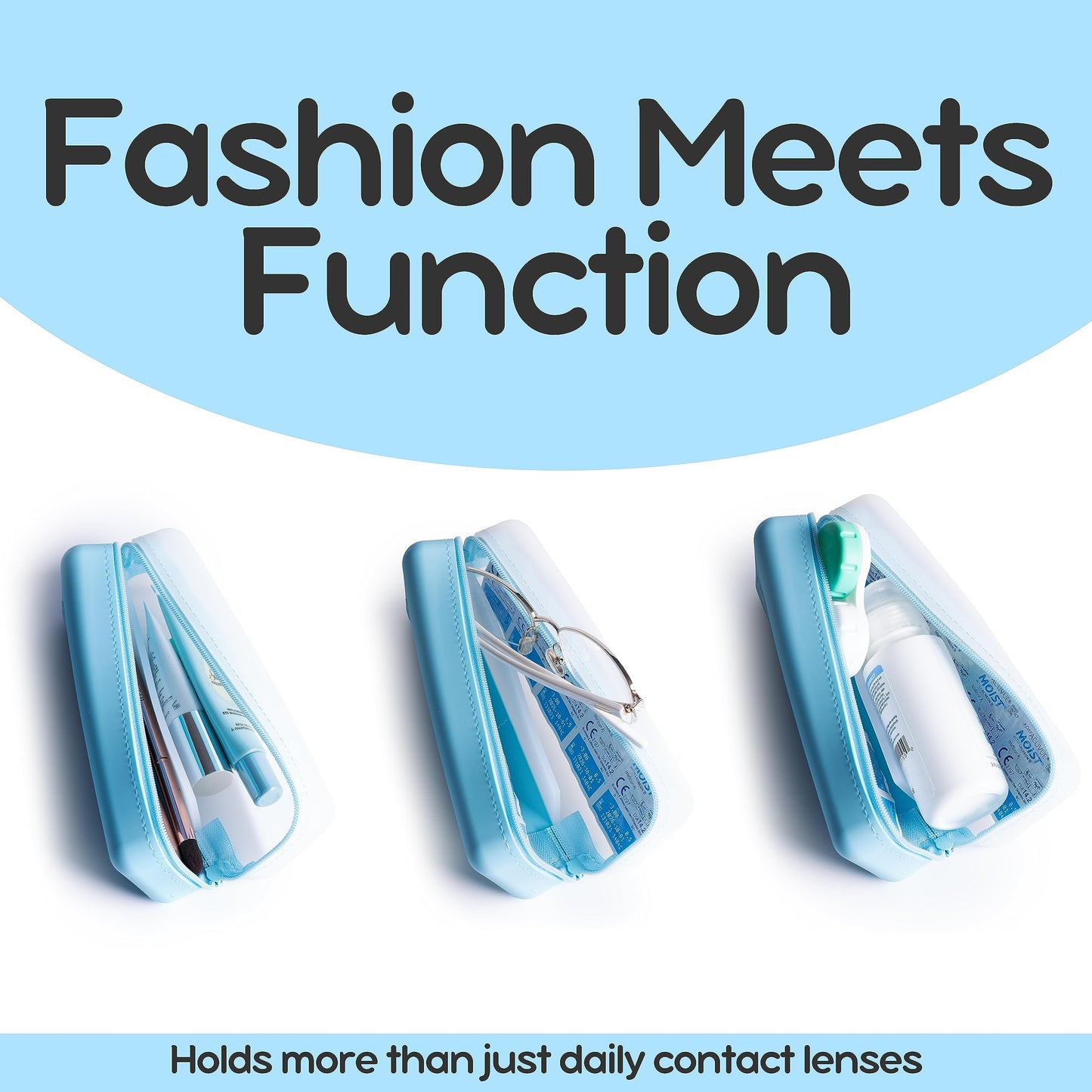 Visfresh Daily Contact Lens Travel Case, R&L Labels, 30-Lens Holder (Blue)