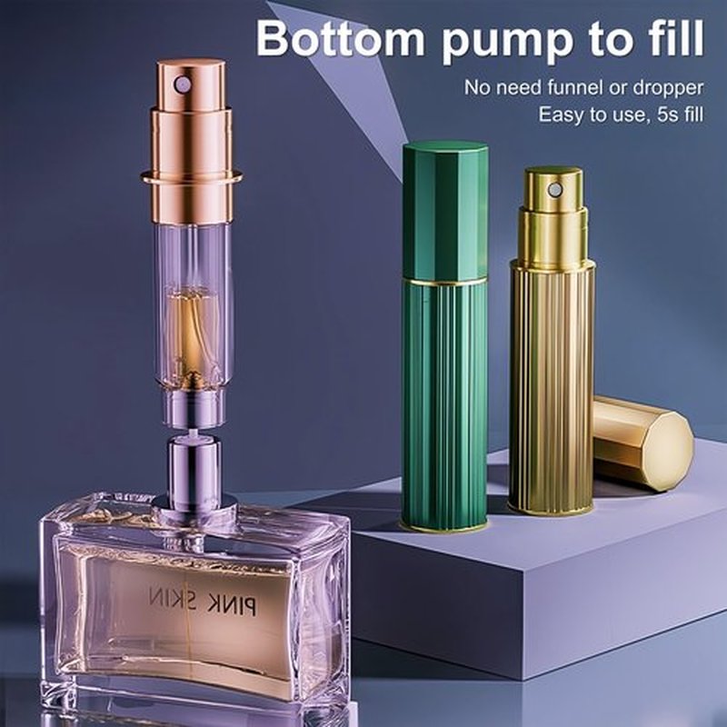 Fiwecos Perfume Travel Refillable Bottle Cologne Portable Atomizer Fragrance Scent Sprayer Pump Fill from Bottom Mini Pocket Size 5ml for Travel Essentials & Best Gift (Shining Gold)