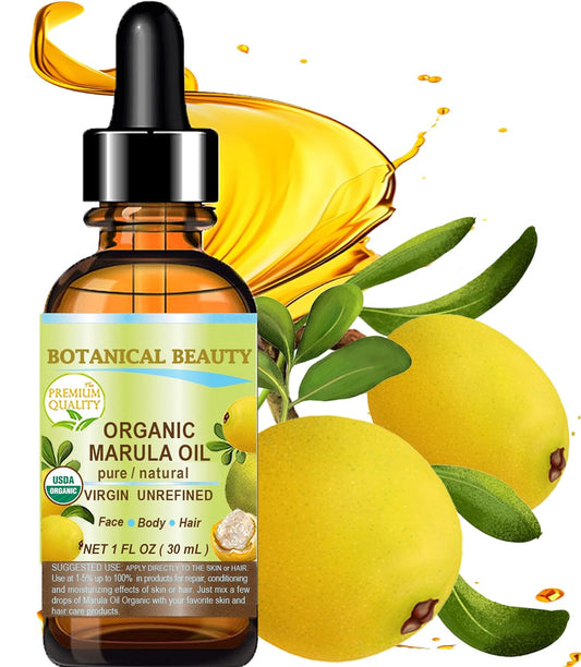 Organic Marula Oil - 100% Pure Cold-Pressed Moisturizer for Face, Dry Skin, Body & Hair | Anti-Aging (1 Fl Oz)
