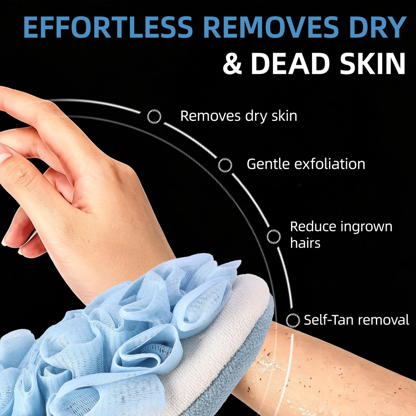 2-in-1 Exfoliating Glove for Self Tan Removal & Daily Shower, Dual-Sided Korean Body Scrubber Mitt with Loofah Sponge, Dead Skin Remover for KP, Ingrown Hair & Smooth Skin