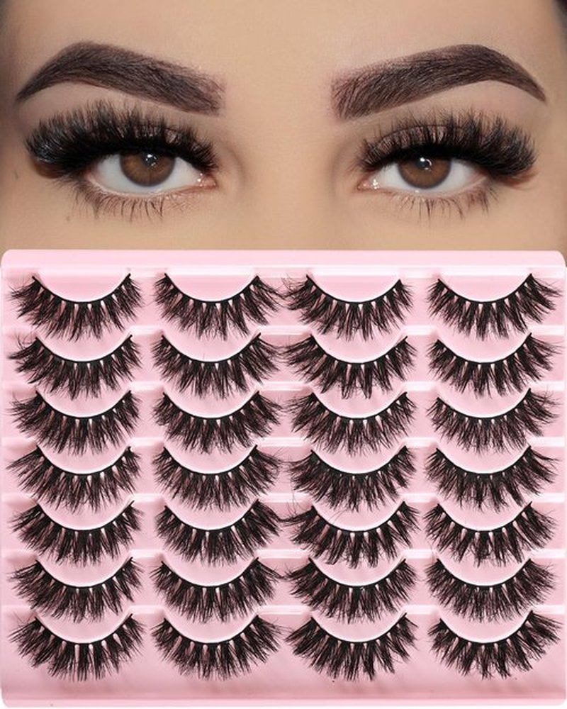 FARRED Wispy Lashes Hybrid Mink Eyelashes 14 Pairs Short Cat Eye Natural Lashes Fluffy False Eyelashes Faux Mink Strip Eye Lashes Pack for Daily Makeup (F18 | 8-14 mm)