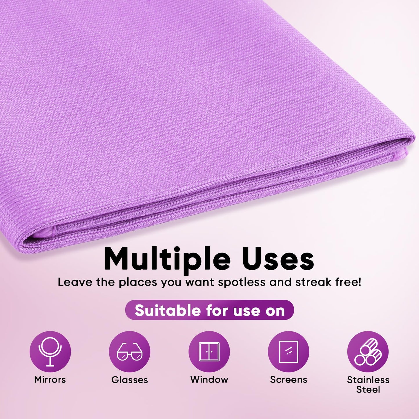 HOMEXCEL Microfiber Glass Cleaning Cloths 6 PK, Lint Free Streak Free, Reusable Microfiber Magic Cleaning Cloth for Windows, Glasses, Mirrors, Screens, Stainless Steel, and More Purple-14×16"