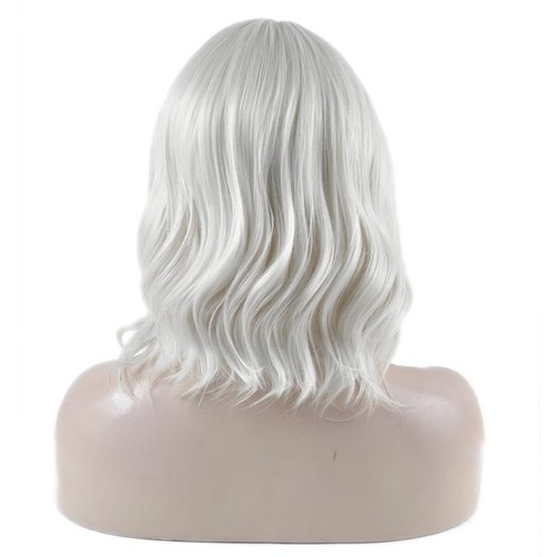 DAOTS 14 Inches Curly Wigs with Bangs for Women Girls Heat Resistant Synthetic Hair Wig (Silver White)