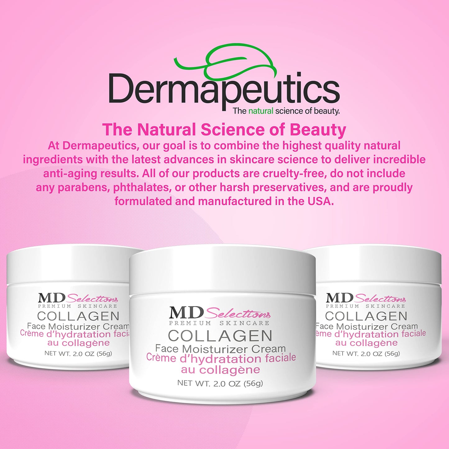 MD Selections Collagen Facial Cream, Face Moisturizer Cream for Dry Skin Vegan Anti Aging Crème d' hydratation faciale au collagène, Collagen Face Cream, 2 fl oz