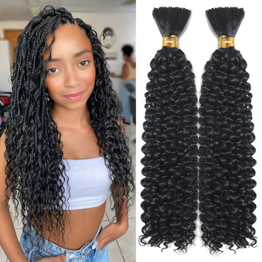 Curly Bulk Hair For Braiding Hair 18 Inch Wet And Wavy Curly Wave Bulk Hair Quality Synthetic Micro Braiding Hair Extensions for Boho Braids No Weft (2Pack=4Bundles, 300g Natural Color)