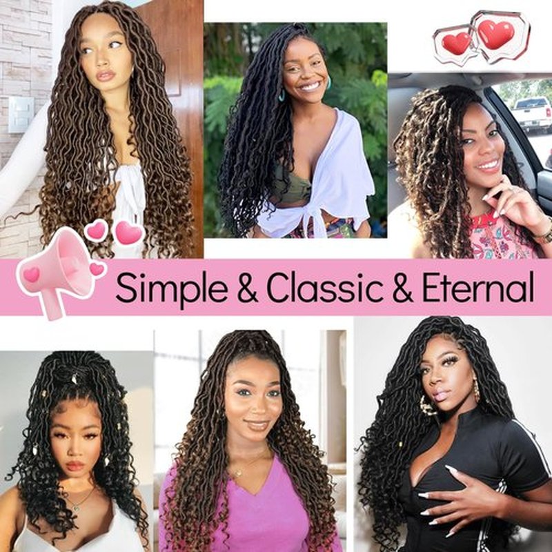 Karida Faux Locs Crochet Hair 18 Inch, 8 Packs Pre Looped Goddess Locs Crochet Hair, Wavy Crochet Faux Locs With Curly Ends, Boho Faux Locs Crochet Hair For Black Women (18 inch, T27#)