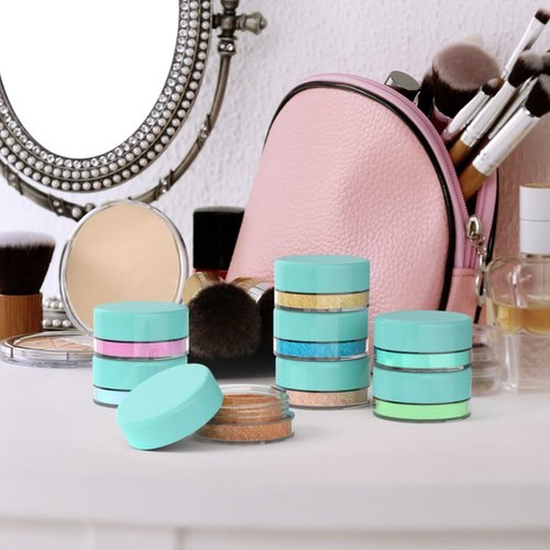 Houseables 3 Gram Jar, 3 ML, Blue, 50 Pk, BPA Free, Cosmetic Sample Empty Container, Plastic, Round Pot, Screw Cap Lid, Small Tiny 3g Bottle, for Make Up, Eye Shadow, Nails, Powder, Paint, Jewelry