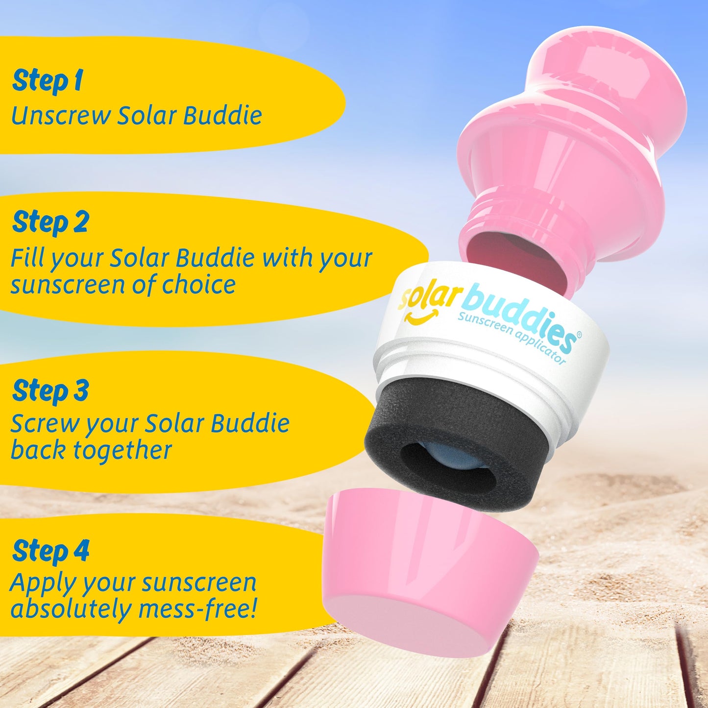 Solar Buddies Sunscreen Applicator – Full Pink– Refillable Roll-on Sponge for Sunscreens & Lotions – For Kids, Adults & Families – Holds 3.4Fl Oz – Perfect for Travel