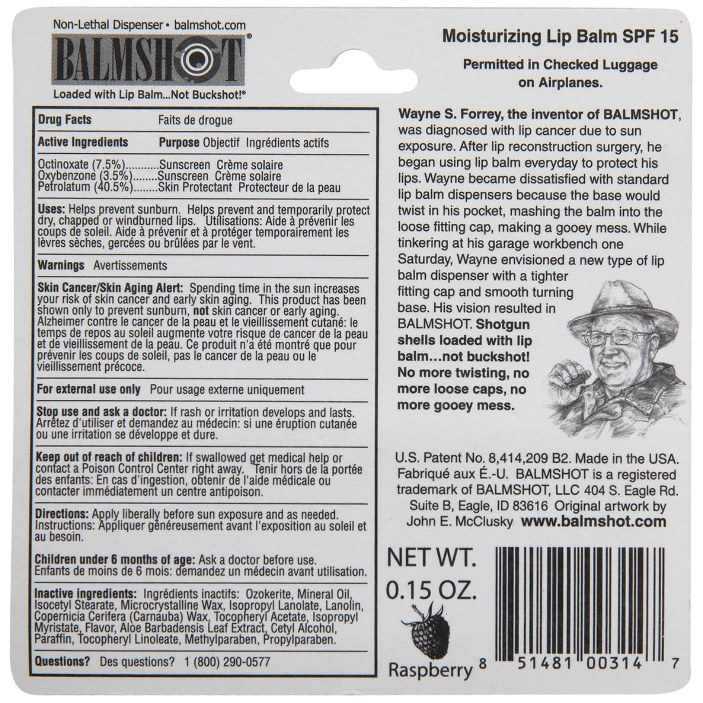 BALMSHOT Raspberry Lip Balm SPF 15 – Beeswax Chapstick for Dry Chapped Lips, 20-Gauge Brass Shotgun Shell Tube, Heat Resistant, Long Lasting Lip Moisturizer for Men & Women, Made in USA