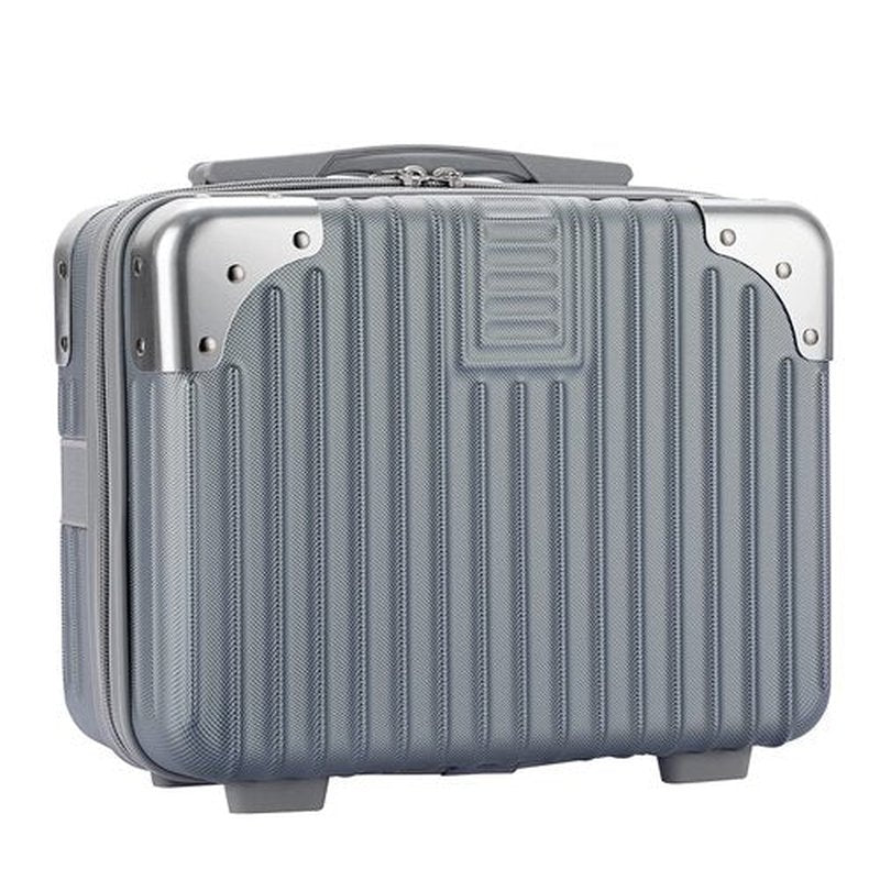 BSTKEY Portable Hard Shell Cosmetic Travel Case, Small Travel Hand Luggage with Elastic Band, Mini ABS Carrying Makeup Case Suitcase, Silver