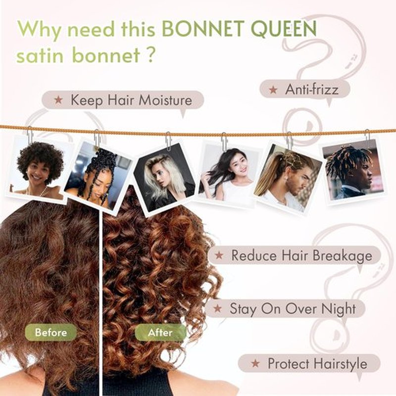 BONNET QUEEN Satin Bonnet Silk Bonnet for Sleeping Women Hair Bonnet Night Sleep Cap Scarf wrap for Curly Hair with tie Band Brown