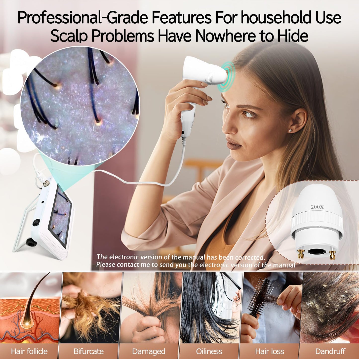 Skin Hair Analyzer, Professional Digital Scalp Analysis Machine with 50x/200x Lenses, Microscope Scanner for Skin Detector (Standard5)