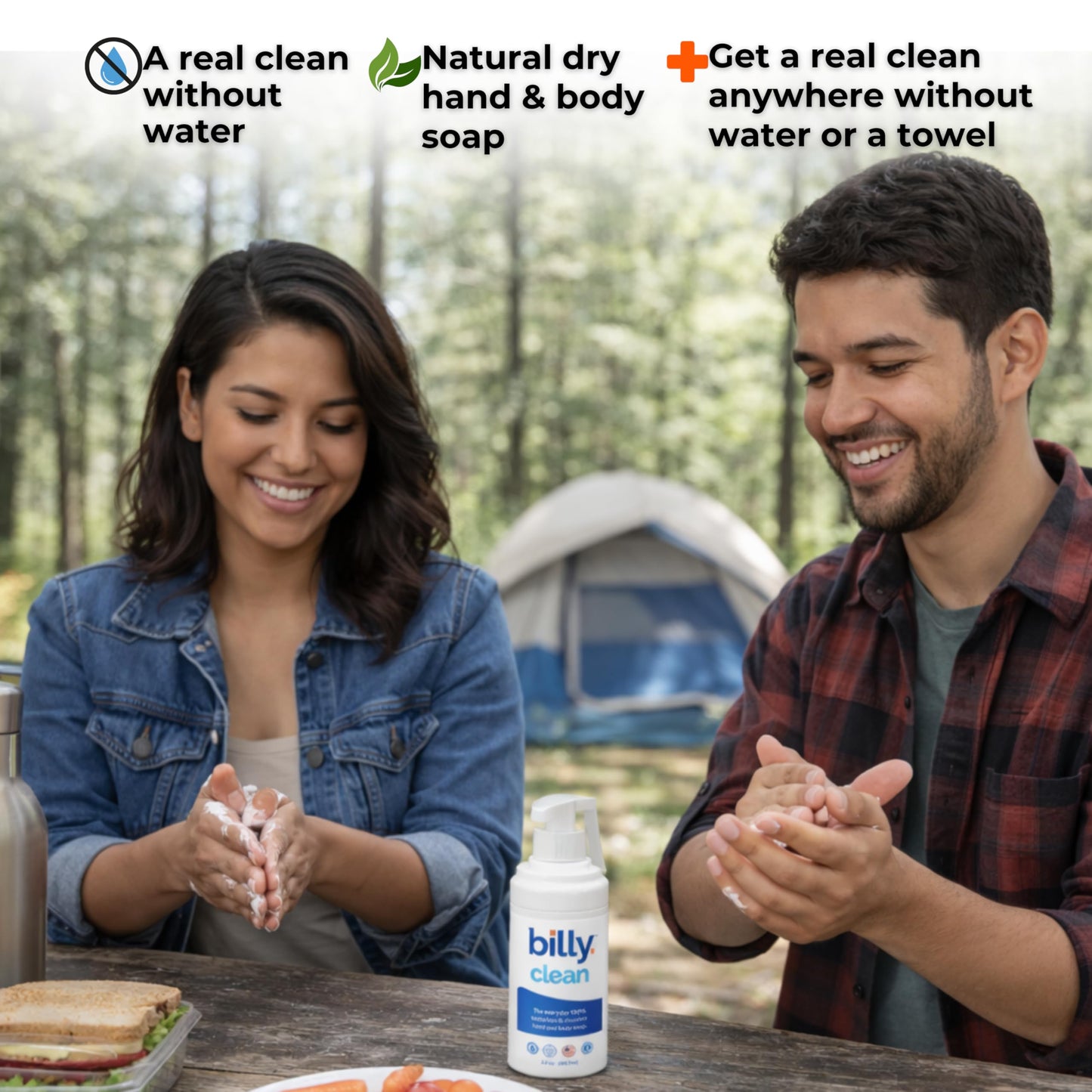 Billy Clean | Natural | No Rinse Foaming Cleanser Body Wash Sensitive Skin – Unscented - Plant based - Antibacterial - Rinse free - For Moms, Kids, Elderly, Baby Safe, Hospital care, Camping, Travel