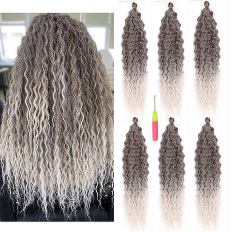 MAYSA Ombre Grey Curly Crochet Hair 22inch 6Packs Ocean Wave Crochet Hair Wavy Synthetic Crochet Hair Ombre Chocolate Brown Mix Ash Silver #4/56C