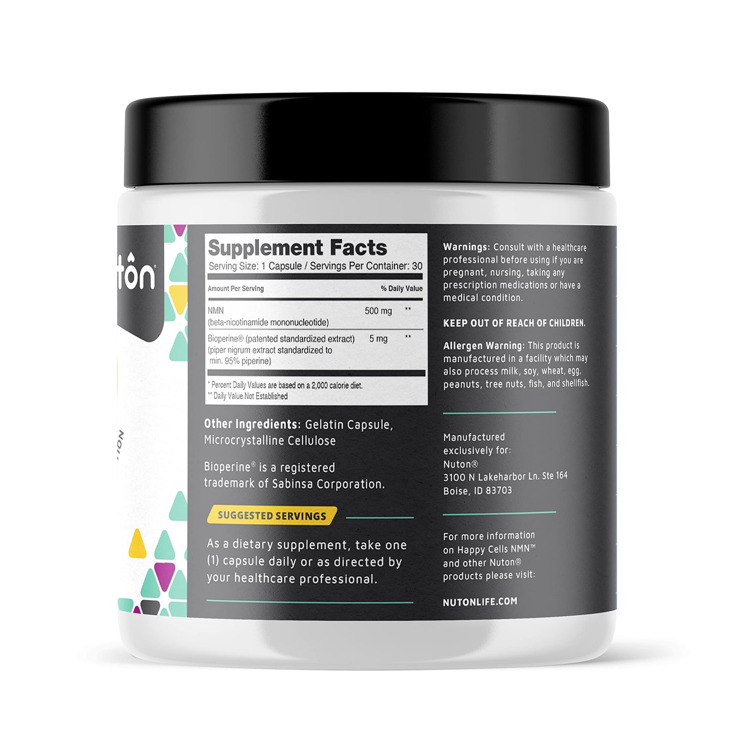 Nuton Happy Cells - NMN Supplement with Bioperine for Healthy Aging & Cellular Repair - NAD+ Supplement - Protects DNA, Promotes Skin Health & Brain Function - Vegan - Non-GMO Formula - 30 Capsules