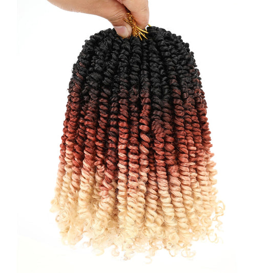 Leeven Passion Twist Hair 8 Packs 8 Inch Pre Twisted Crochet Twist Hair 3 Tone Ombre Blonde Pre Looped Short Curly Bohemian Braids Synthetic Hair Extensions for Black Women 12 Strands/Pack #1B/27/613