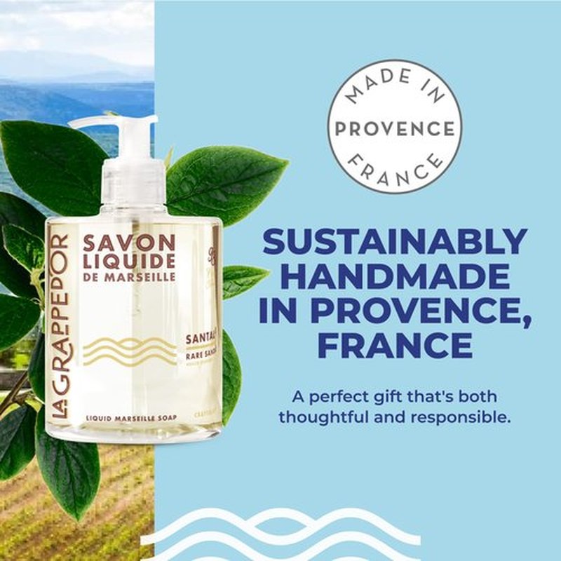 La Grappe d'Or Rare Sandalwood Marseille Hand Soap with Essential Oils | Handmade in France from Moisturizing Organic Olive & Coconut Oil | Natural Cruelty-Free & Vegan, 16.90 oz Liquid