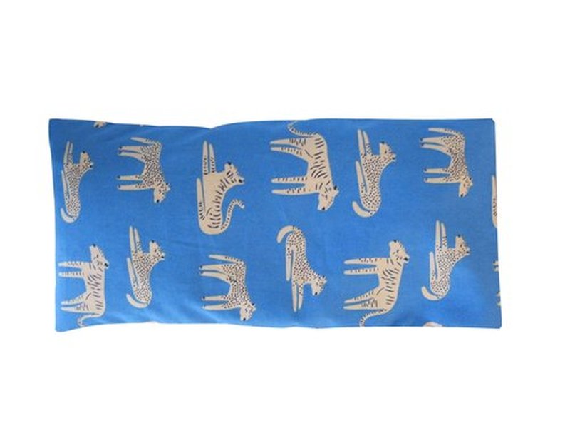Aromatherapy Eye Pillow - 4.5 x 9 - organic lavender chamomile flax - removable washable cover cotton - headache relief soothing spa yoga sleep- blue tiger leopard