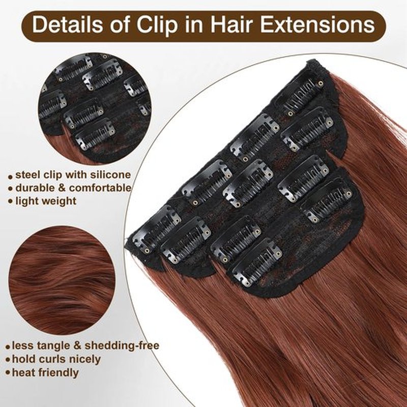 Clip In Hair Extensions 4PCS Auburn Hair Extensions Clip ins Smooth and Tangle Free Lightweight Lace Net Synthetic Hairpieces for Women