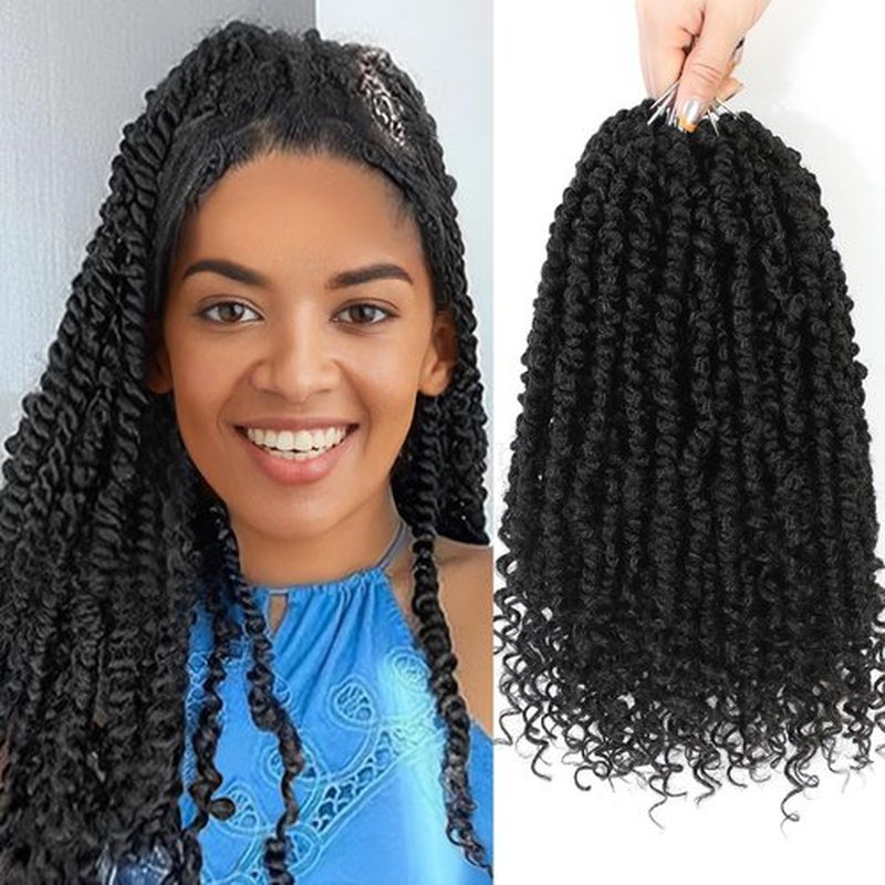 Passion Twist Crochet Hair, Passion Twist Crochet Hair Pre-Twisted 18 inch 8 Packs, Soft Pre Looped Curly Crochet Braid Hair Extension,Pre Looped Crochet Hair For Black Women(1B)