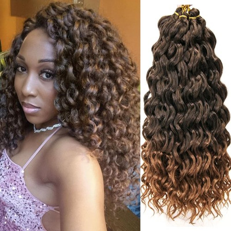 Ocean Wave Crochet Hair 18inch Deep Wave Curly Crochet Hair For Women,Ombre Brown Hawaii Curly Braiding Hair Synthetic Bohemian Crochet Braid Water Wave Crochet hair Extensions (6Packs, 1B/30)