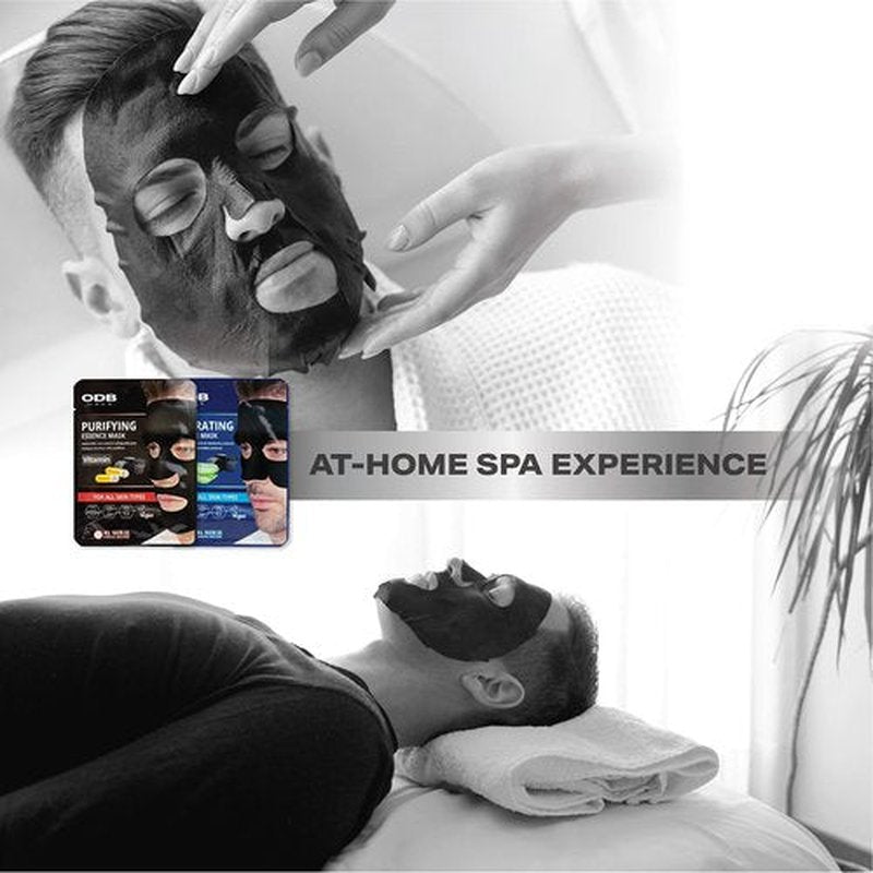 ODB for MEN Charcoal Essence Sheet Mask for Bearded Men 24 PK Purifying Vitamin Facial Mask for men with beards Mens Skin Care Sheet Masks for Face Mens Skin Care Kit Bulk Face Masks Skincare