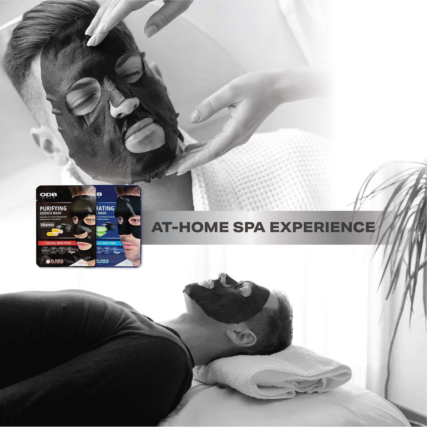 ORIGINAL DERMA BEAUTY ODB for MEN Charcoal Essence Sheet Mask Mens Skin Care Kit Bulk Face Masks Skincare (12PK Aloe & Vitamin - For Beard)