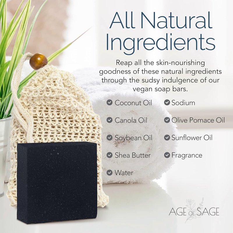 Natural Soap Bar Set - Vegan Artisan Body Soap with Essential Oils | 4 Plain Bars in Sisal Pouch