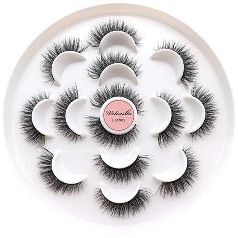 Veleasha Lashes 5D Faux Mink Lashes Crisscross False Eyelashes Handmade Cat Eye Lashes Wispy Fluffy Fake Lashes Luxurious Eyelashes Natural Look Volume Fake Eyelashes 7 Pairs Pack (614)