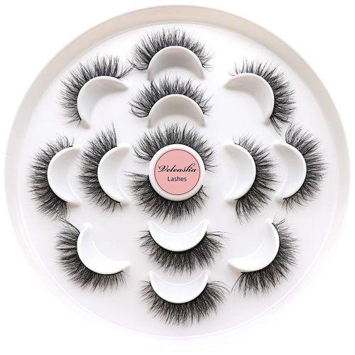 Veleasha Lashes 5D Faux Mink Lashes Crisscross False Eyelashes Handmade Cat Eye Lashes Wispy Fluffy Fake Lashes Luxurious Eyelashes Natural Look Volume Fake Eyelashes 7 Pairs Pack (614)