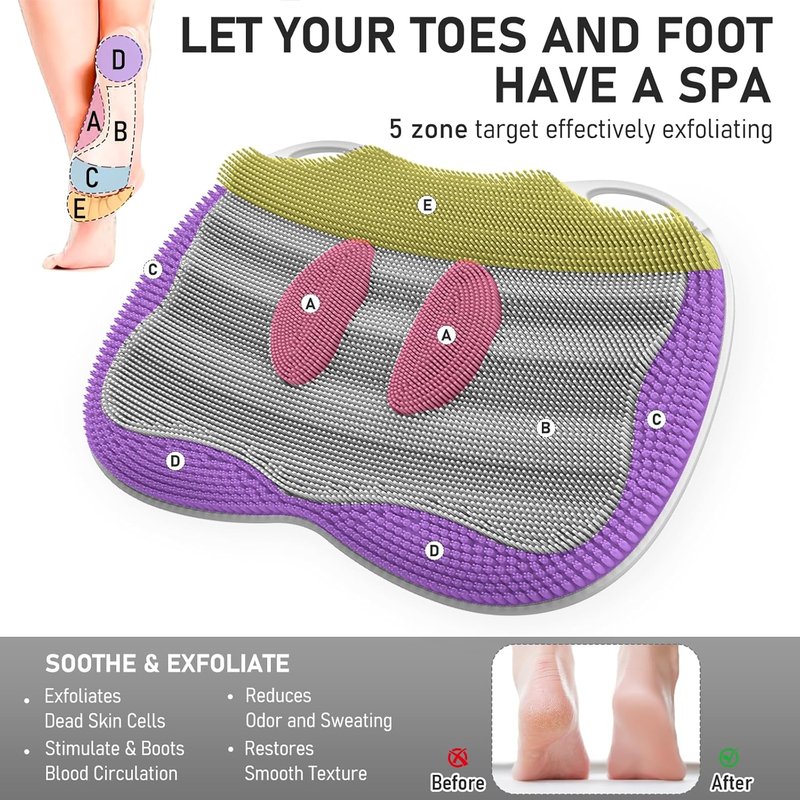 Shower Foot Scrubber Mat - XL Silicone Massage Cleaner with Non-Slip Suction Cups | 17.4x13 Grey