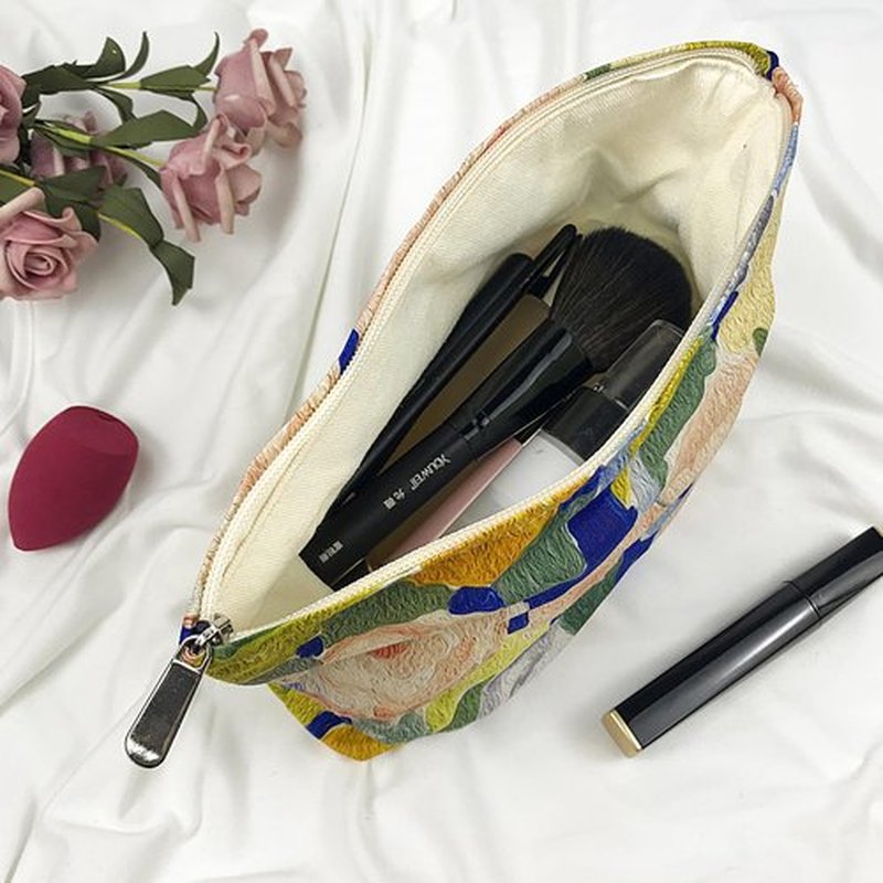 GUTGNK Cotton Ladies Cosmetic Bag, Large Capacity Canvas Cosmetic Bag Travel Toiletry Bag Accessories Organizer, Monet Flower