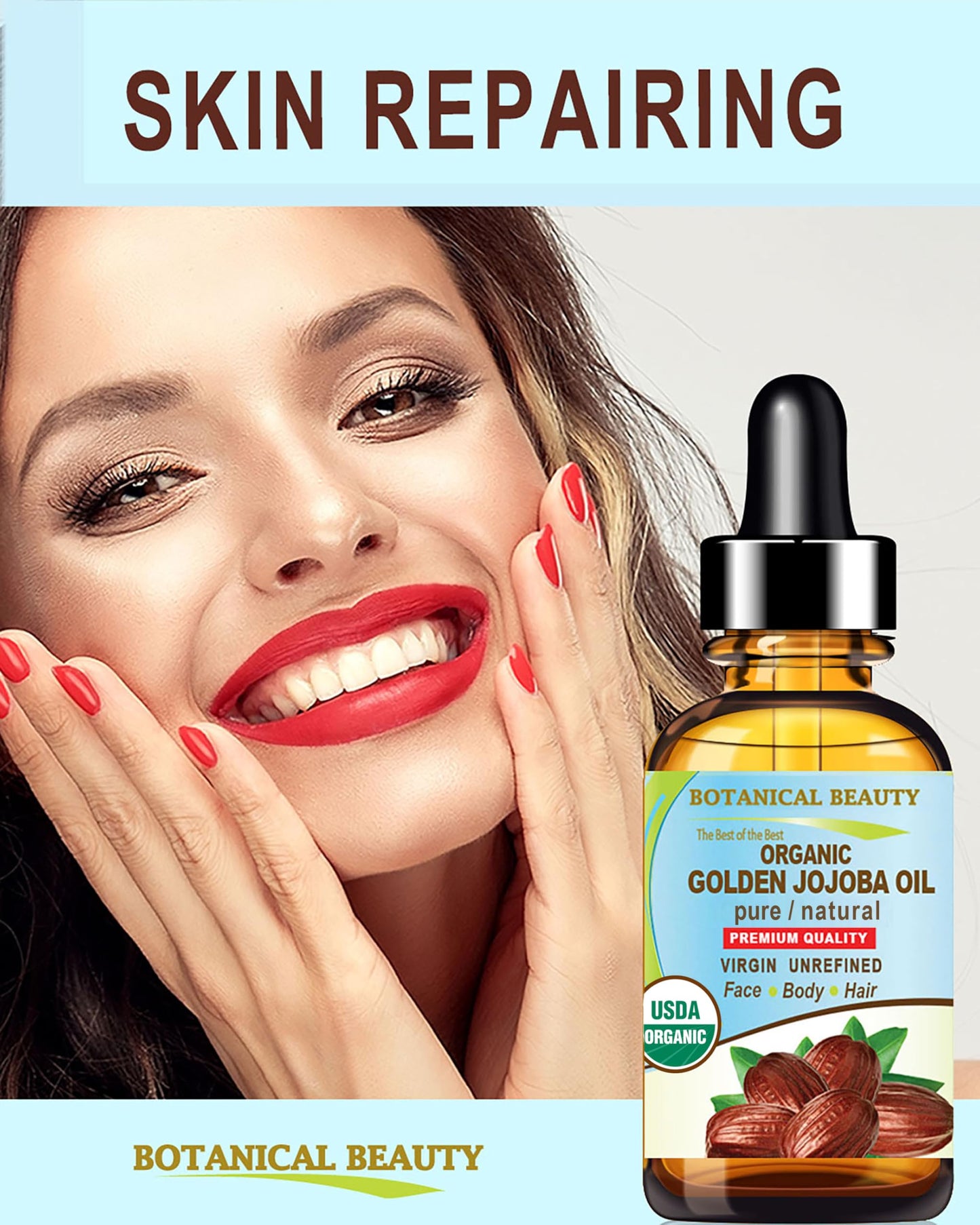 Botanical Beauty Organic JOJOBA OIL 100% Pure Natural VIRGIN UNREFINED Cold-Pressed Carrier Oil 0.5 Fl oz 15 ml for Face, Skin, Body, Hair, Lip, Nails. Rich in Vitamin E, Omega 6, Omega 9