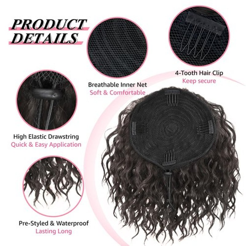 Adancyler Messy Bun Hair Piece Yaki Textured Sweet Loose Wavy Curly Hair Bun Short Drawstring Ponytail Extensions Hair Toppers Synthetic Hairpieces Pony Tails Hair Extensions for Women(Black Brown)