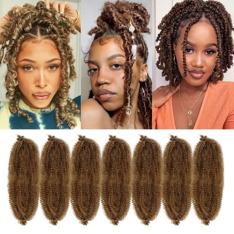 Marley Twist Braiding Hair 16 Inch 7 Packs Cuban Twist Hair Brown Springy Afro Twist Hair Pre Fluffed Spring Twist Hair Pre Stretched Wrapping Hair for Soft Locs (16 Inch,30)