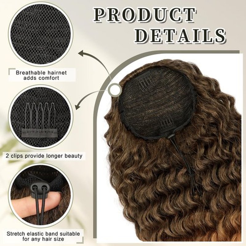 HMD Curly Ponytail Extension Drawstring Ponytail for Black Women Black Mixed Ginger Curly Clip in Hair Extensions 18 Inch Ponytail Extension Synthetic Hairpiece for Daily Party(1B/27)