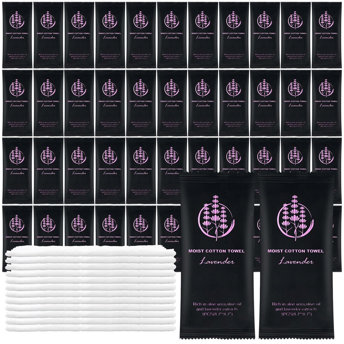 Moist Cotton Towel Bulk Moist Towelettes Individually Wrapped,White Towel Services,Refreshment Pre Moistened Towels for Dentist Travel Sport Party Hotel （Lavender,200)