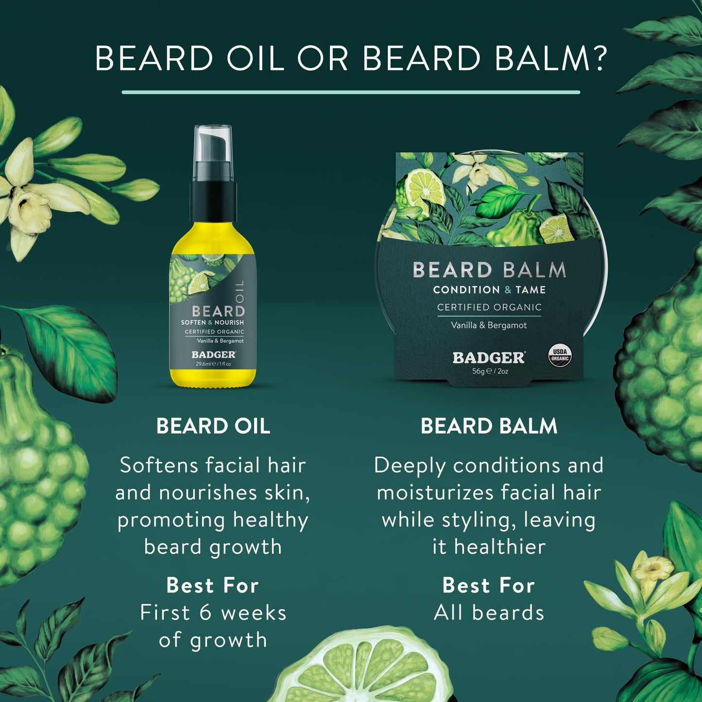 Badger Organic Beard Balm - Leave-In Conditioner, Styling & Moisturizing Treatment for Facial Hair & Mustache, 2 oz