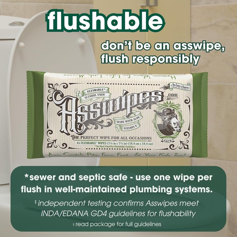 Flushable Wipes for Adults | Personal Cleansing Body & Bathroom Wipes with Aloe & Vitamin E - 2 Pack (90 Wipes)