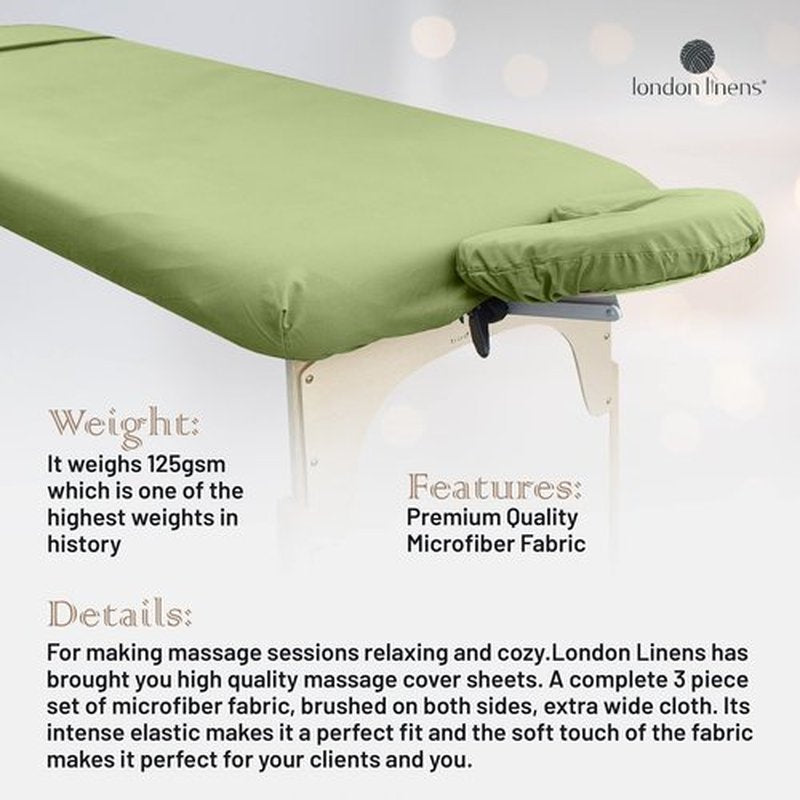 LONDON LINENS Soft Microfiber 3-Piece Massage Table Sheets - Super Lightweight, Stain and Wrinkle Resistant - Includes Table Cover, Fitted Sheet, and Face Rest Cover (Sage Green)
