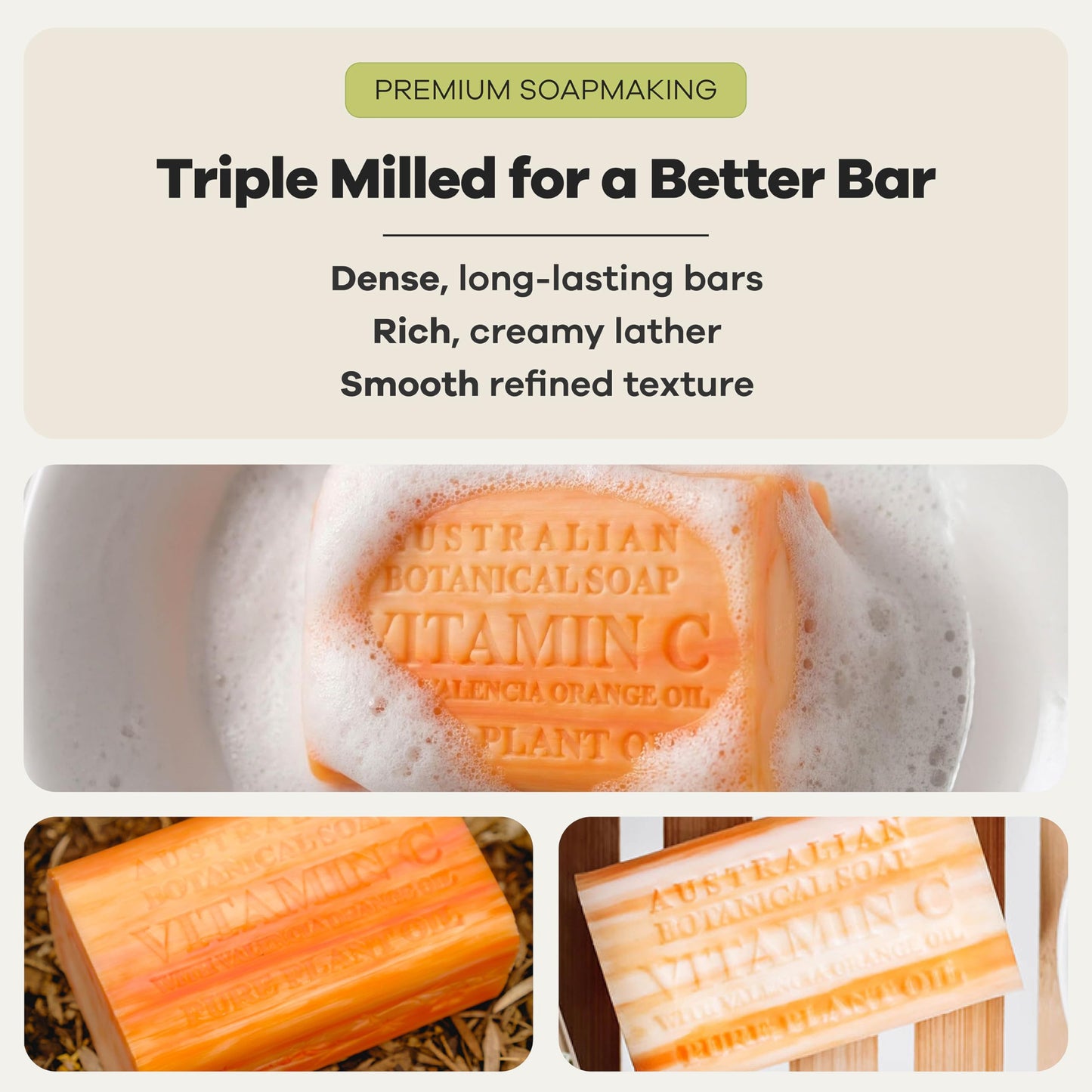 Australian Botanical Soap, 6.6 OZ, Vitamin C and Valencia Orange, Triple Milled Bars made with a Natural Soap Base and Enriched with Organic Shea Butter, Pack of 8