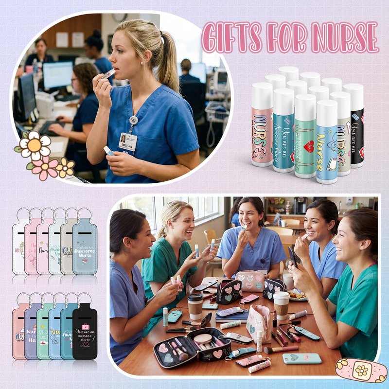 Loopeer 24 Set Nurse Week Gifts Nurse Appreciation Gifts Bulk Lip Balm with Lip Balm Holder Keychain for Nursing Inspirational RN CNA Women Staff Team Workers Employee Staff Recognition Favors