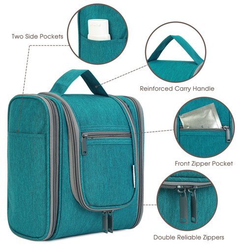 Narwey Small Hanging Travel Toiletry Bag Cosmetic Make up Organizer for Women and Men (Medium, Teal)