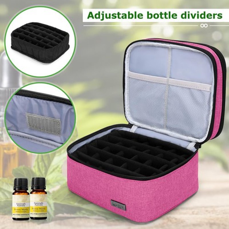LUXJA Essential Oil Carrying Case - Holds 30 Bottles (5ml-30ml, Also Fits for Roller Bottles), Double-Layer Organizer for Essential Oil and Accessories, Pink (Bag Only)