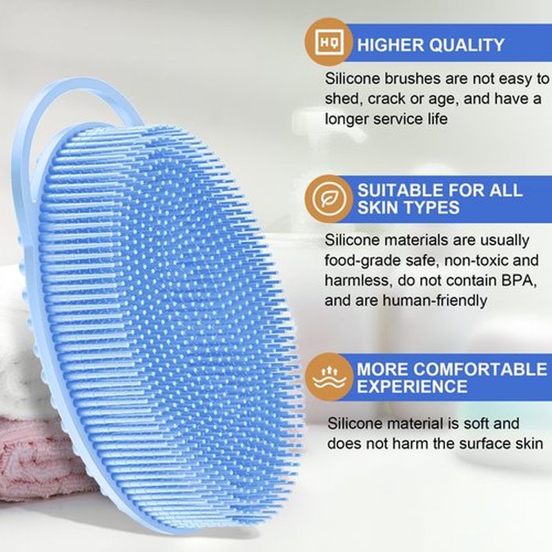 Metene Silicone Exfoliating Body Scrubber with Loop, Body Scrubber for Men and Women, Silicone Loofah for Shower, Soft Silicone Body Scrubber for Shower and Bath Skincare Routine (Blue)