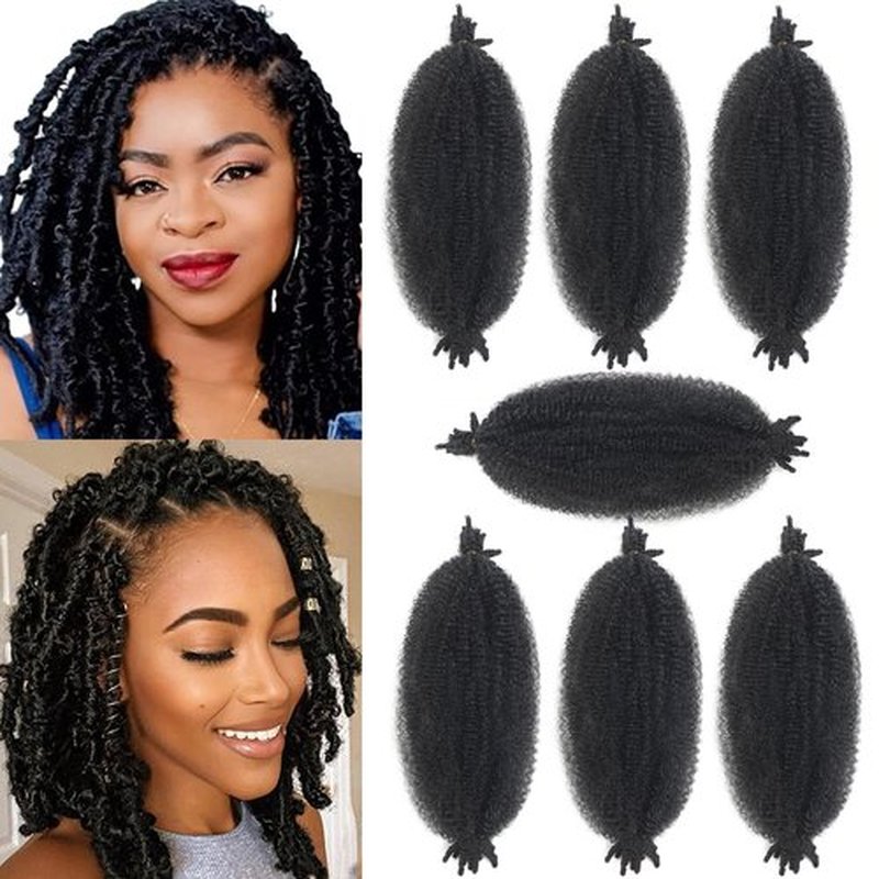 Afro Twist Hair Springy Twist Hair Marley Twist Braiding Hair Springy Afro Twist Hair 14 Inch 7Packs Pre Separated Wrapping Hair for Soft Locs Fluffed Kinky Twist Hair (1B,7 Packs)