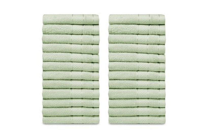 Casa Lino 24 Pack Wash Cloths Set, (12" X12) 100% Cotton wash Cloths, wash Cloths for Your face and Body, Highly Absorbent & fingertip Soft wash Cloths for Your face and Body, Light Sage