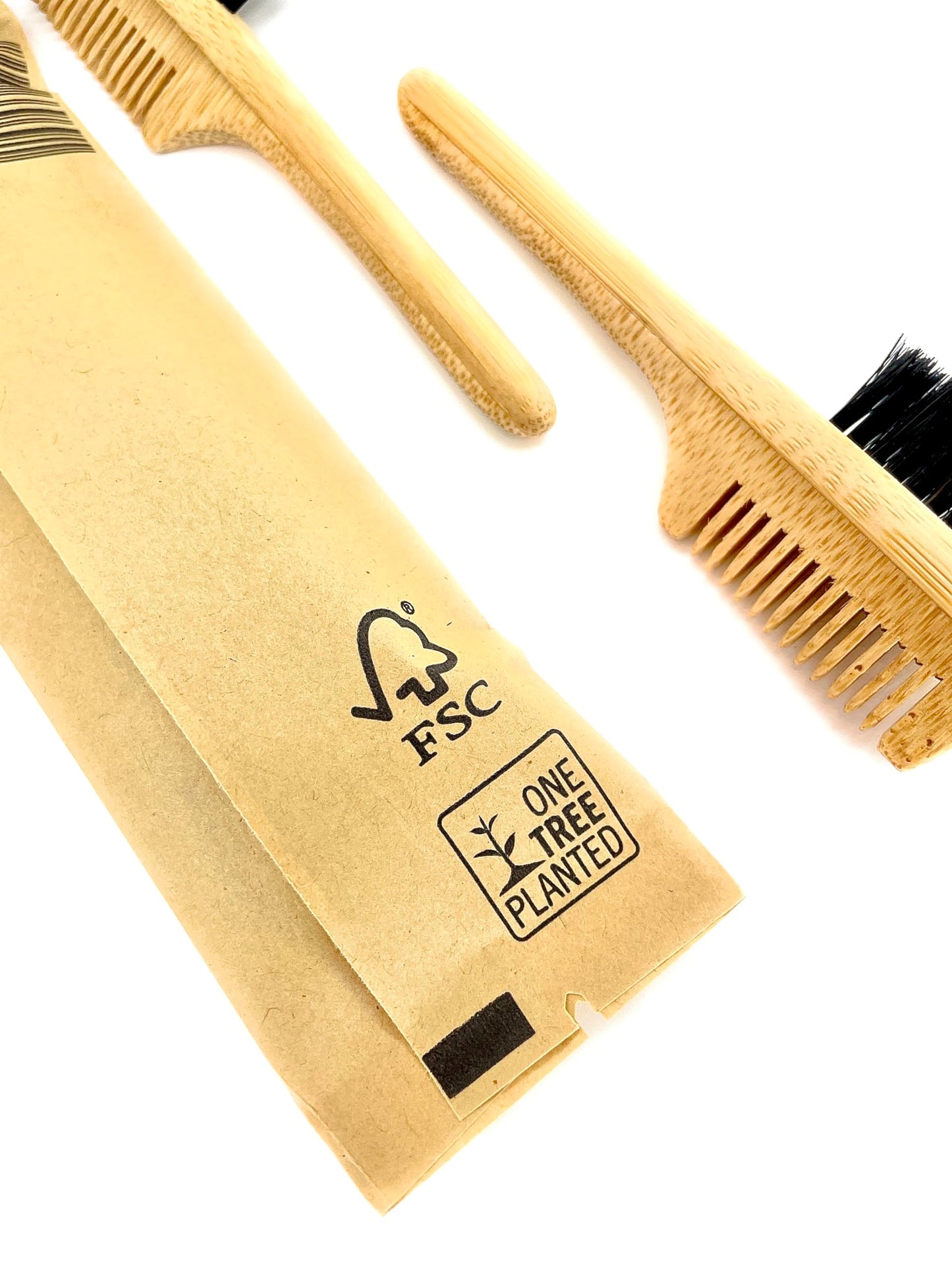 2-in-1 Sapling Split-leaf Mustache Brush & Comb (2-Pack) from Green Beard Grmng - Boar Bristle & Bamboo